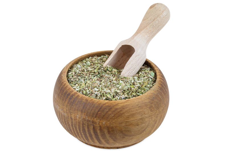 Portion Of Oregano Spice In Wooden Bowl Scoop Of Oregano Leaf Stock Photo Image Of Oregano Spice