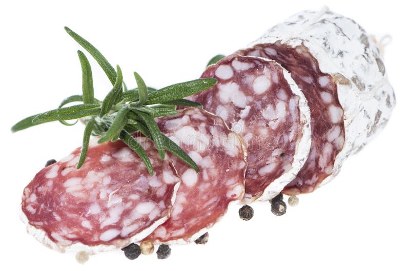 Portion of Salami on white