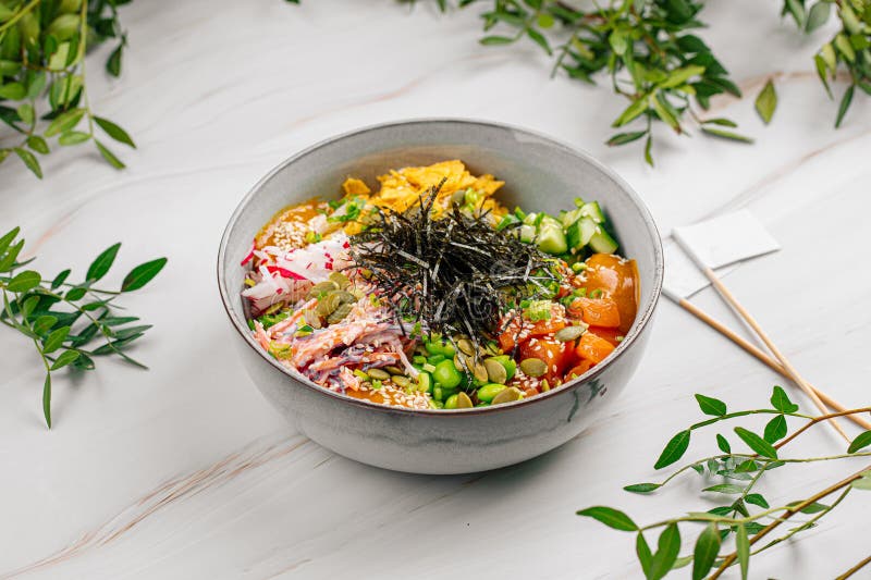 Portion of Salmon Poke Bowl with Vegetables Stock Photo Image of fish