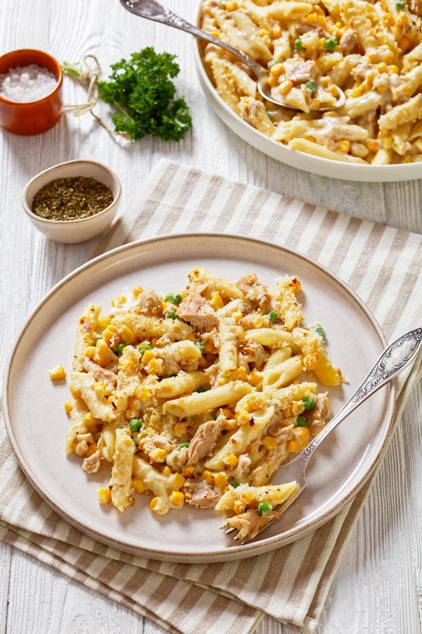 Portion of Tuna Mornay on Plate, Top View Stock Image - Image of