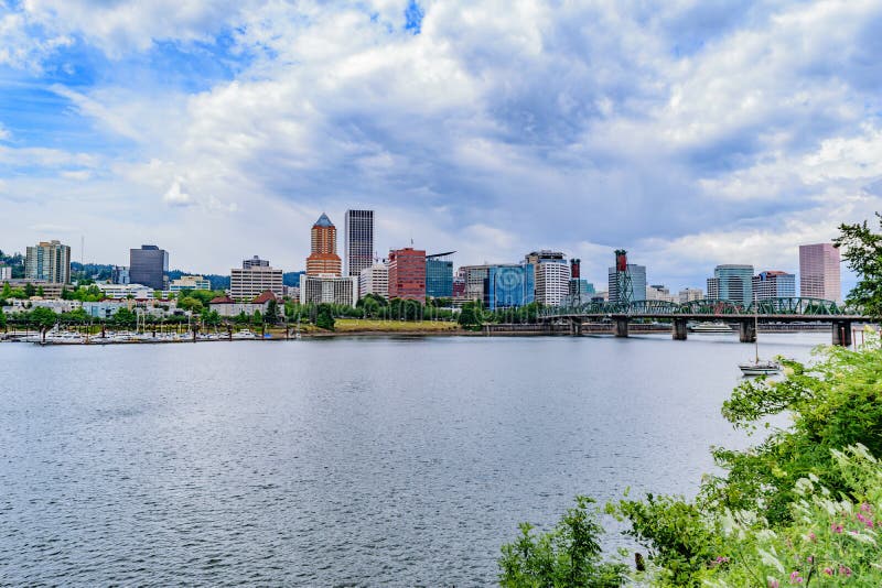 Downtown Portland, Oregon skyline from the Willamette River. Koin tower portland oregon stock images, royalty-free photos and pictures