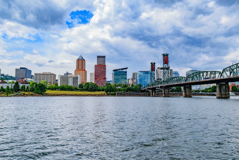 Downtown Portland, Oregon skyline from the Willamette River. Koin tower portland oregon stock images, royalty-free photos and pictures