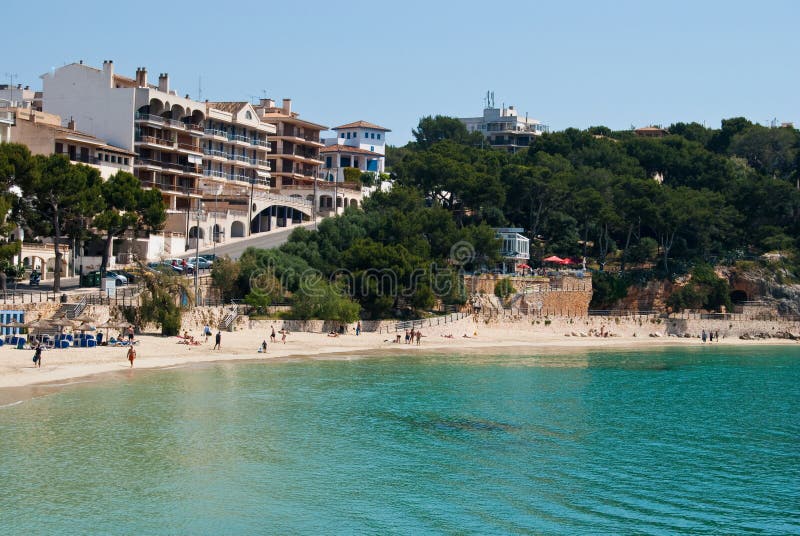 Porto Cristo street and the beach, Majorca, Spain stock photography