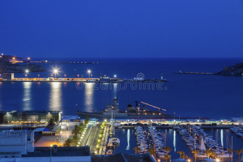 Porto de Cartagena na noite fotografia de stock Porto de Cartagena na noite fotografia de stock
