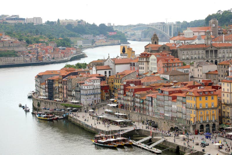 PORTO, PORTUGAL - JUNE 21, 2018: Porto aerial view with Douro river stock photos PORTO, PORTUGAL - JUNE 21, 2018: Porto aerial view with Douro river stock photos