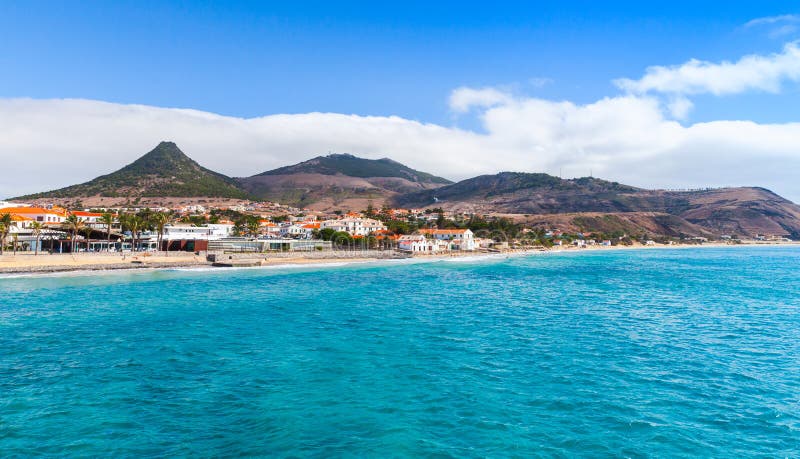 Porto Santo island in Madeira, Portugal. Vila Baleira town. Coastal landscape of Porto Santo island in Madeira archipelago, Portugal royalty free stock photography Porto Santo island in Madeira, Portugal. Vila Baleira town. Coastal landscape of Porto Santo island in Madeira archipelago, Portugal royalty free stock photography