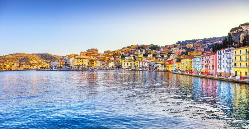 Porto Santo Stefano panoramic view of seafront. Argentario, Tuscany, Italy