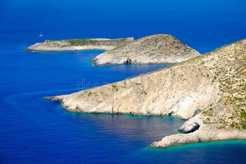 Porto Vromi het panorama van Baaizakynthos Toeristische aantrekkelijkheid omdat royalty-vrije stock fotografie Porto Vromi het panorama van Baaizakynthos Toeristische aantrekkelijkheid omdat royalty-vrije stock fotografie