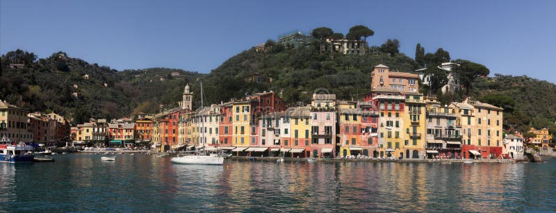 Panoramic view on Portofino - small village on Ligurian sea in Italy. Panoramic view on Portofino - small village on Ligurian sea in Italy.