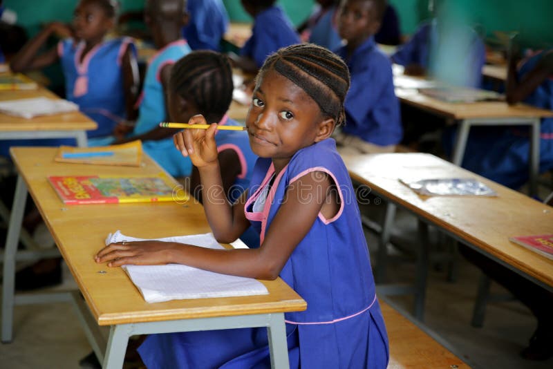 Portoloko Sierra Leone April 28 2015 African Girl In A Classroom Attending School With