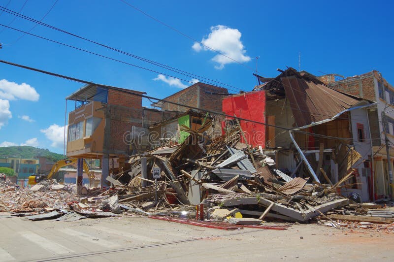 Portoviejo, Ecuador - April, 18, 2016: Building showing the aftereffect of 7.8 earthquake that destroyed the city center.