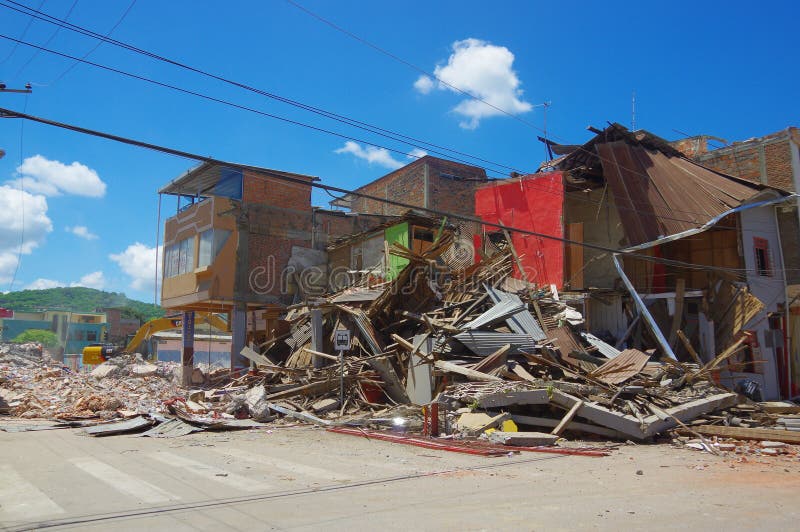 Portoviejo, Ecuador - April, 18, 2016: Building showing the aftereffect of 7.8 earthquake that destroyed the city center.