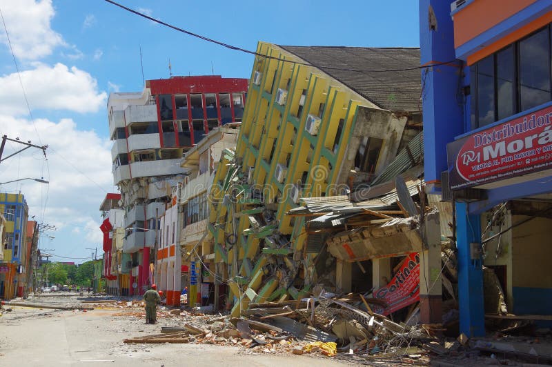 Portoviejo, Ecuador - April, 18, 2016: Building showing the aftereffect of 7.8 earthquake that destroyed the city center.