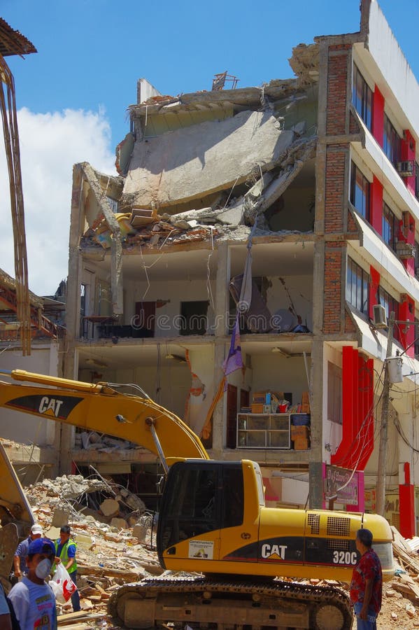 Portoviejo, Ecuador - April, 18, 2016: Building showing the aftereffect of 7.8 earthquake that destroyed the city center.