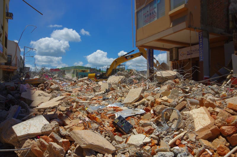 Portoviejo, Ecuador - April, 18, 2016: Building showing the aftereffect of 7.8 earthquake that destroyed the city center.