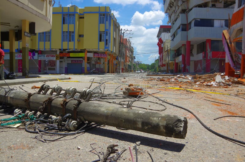 Portoviejo, Ecuador - April, 18, 2016: Building showing the aftereffect of 7.8 earthquake that destroyed the city center.