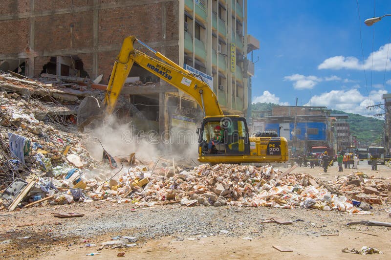 Portoviejo, Ecuador - April, 18, 2016: Building showing the aftereffect of 7. 8 earthquake that destroyed the city center.