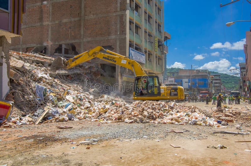 Portoviejo, Ecuador - April, 18, 2016: Building showing the aftereffect of 7.8 earthquake that destroyed the city center.