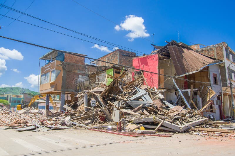 Portoviejo, Ecuador - April, 18, 2016: Building showing the aftereffect of 7.8 earthquake that destroyed the city center.