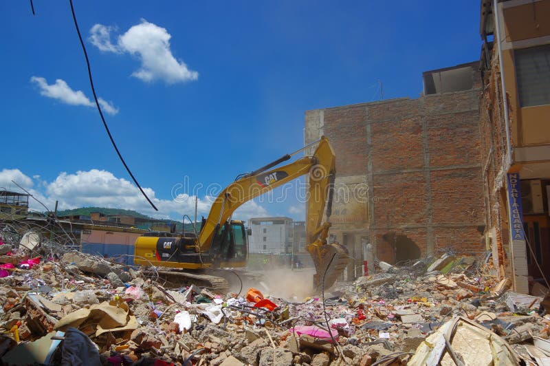 Portoviejo, Ecuador - April, 18, 2016: Building showing the aftereffect of 7.8 earthquake that destroyed the city center.