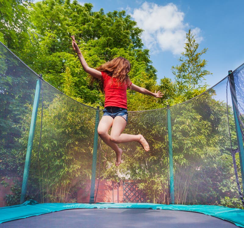 Jumping naked on a trampoline