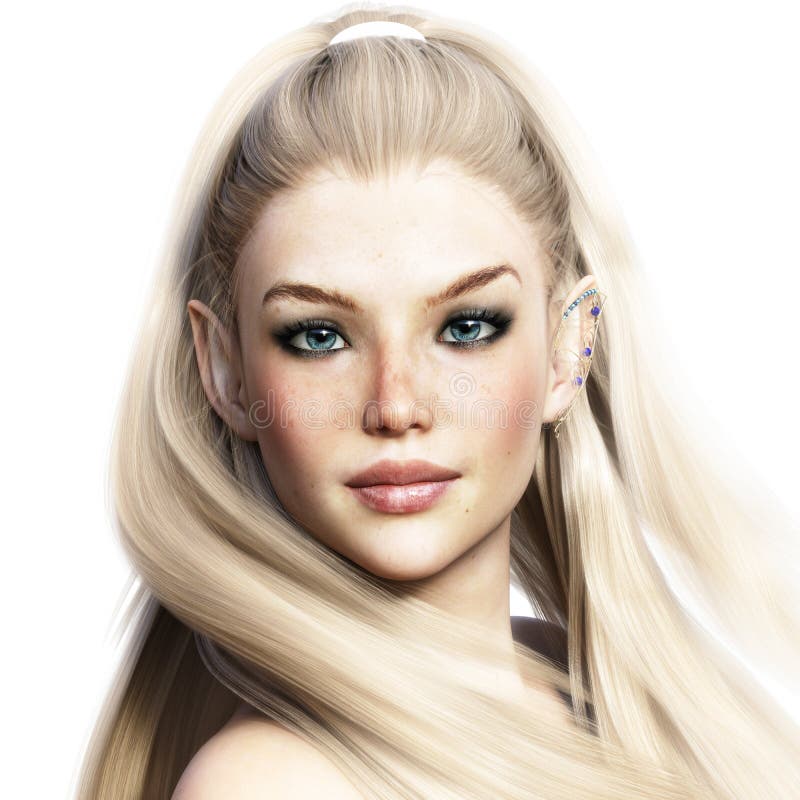 Portrait of a adorable fantasy character. Elegant female elf with a white background. royalty free illustration Portrait of a adorable fantasy character. Elegant female elf with a white background. royalty free illustration