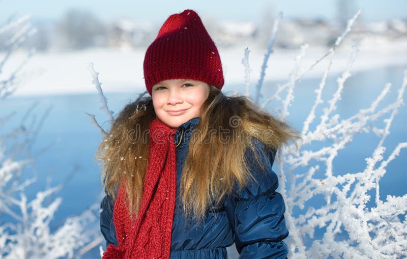 Portrait of Adorable Little Girl Outdoors on Cold Winter Day Stock ...