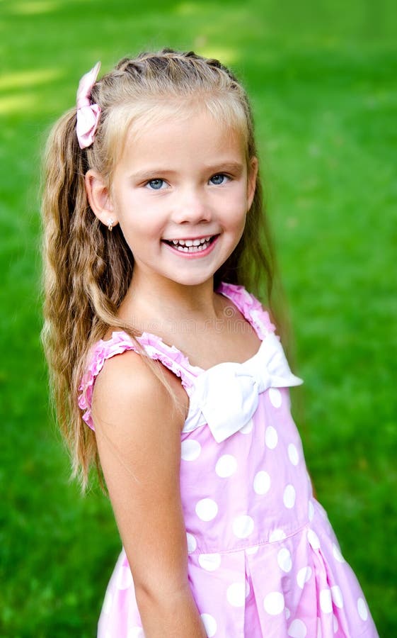 Portrait Of Adorable Little Girl In The Park Stock Photo - Image of ...