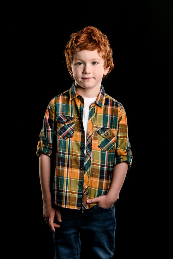 Portrait of Adorable Redhead Boy Looking at Camera Stock Photo - Image ...