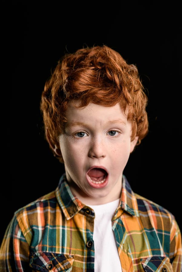 Portrait of Adorable Shocked Redhead Boy Looking at Camera Stock Image ...