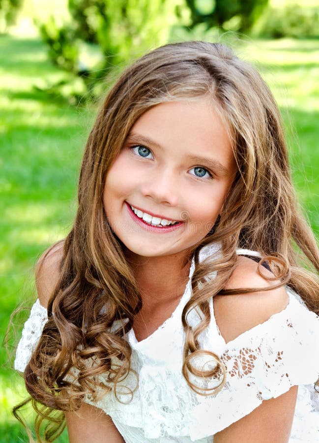 Portrait of Adorable Smiling Little Girl Child Outdoors Stock Photo ...