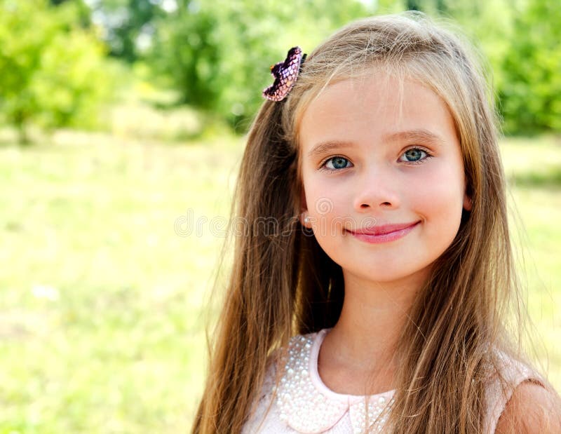 Portrait of Adorable Smiling Little Girl Child Outdoors Stock Image ...