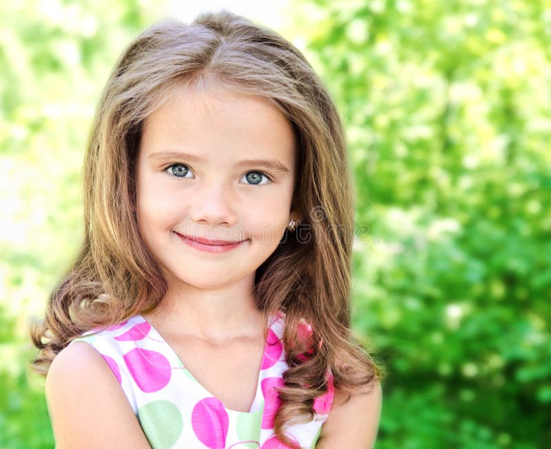 Portrait of Adorable Smiling Little Girl Stock Photo - Image of green ...