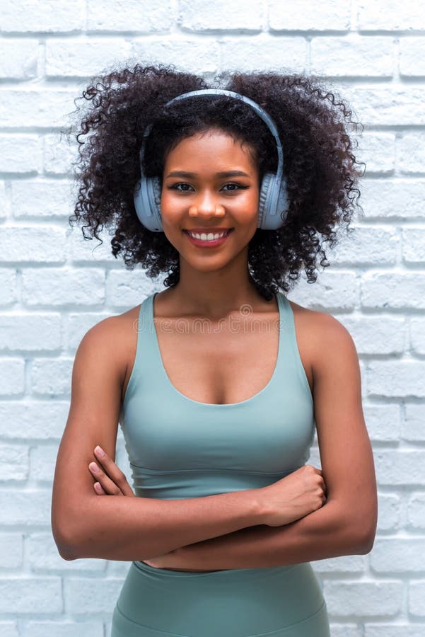 Portrait of African American Woman with Bushy Curly Hairstyle Stock