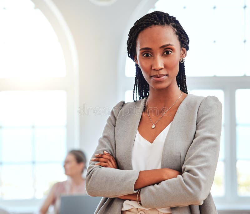 Portrait African American Woman And Leader Stand In Office Confident