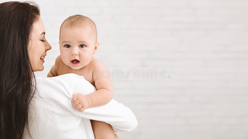 Portrait of Angelic Baby and His Mother Stock Photo - Image of cute