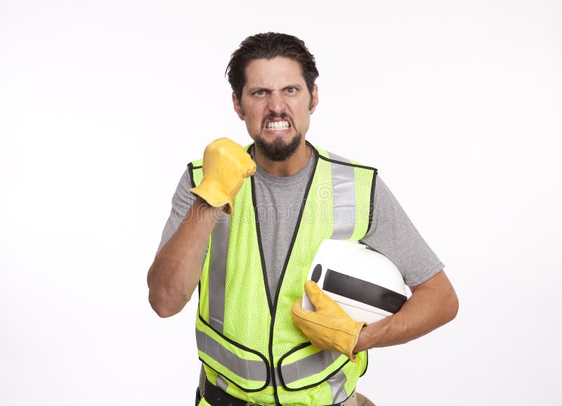 Portrait of a angry construction worker with clenched fist again