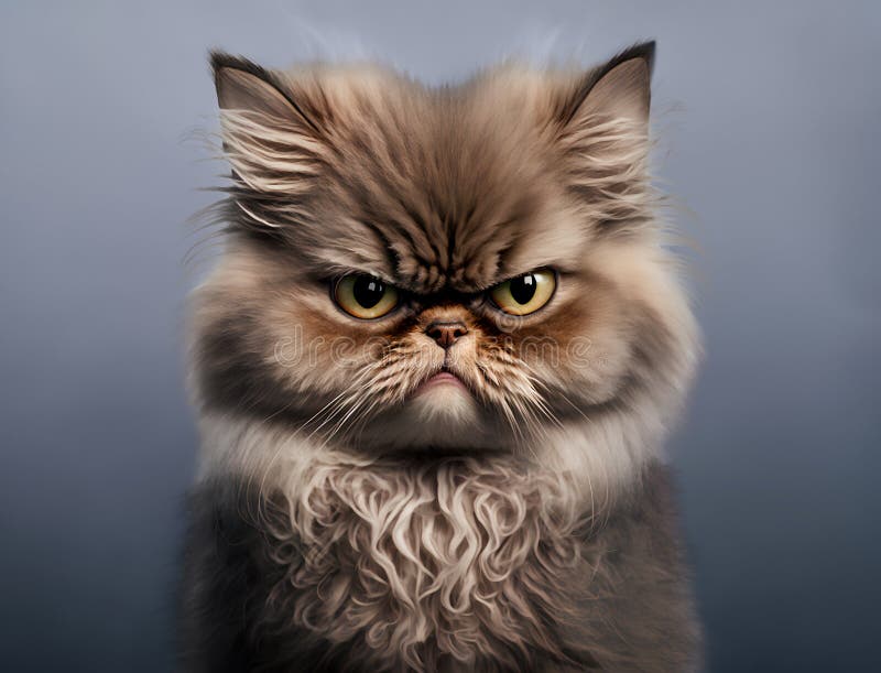 Portrait of Angry Fluffy Black Persian Cat Face - Black Cat - Sticker