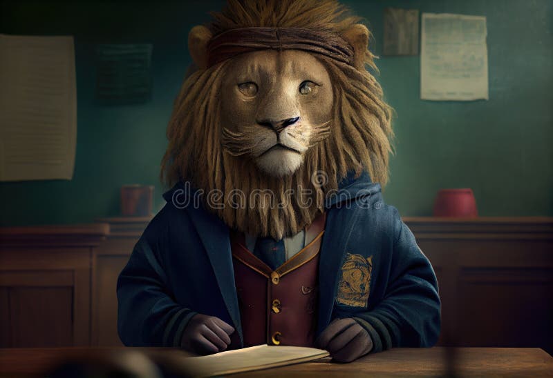 Lion Dressed in Military Uniform Animal Portrait Dressed 