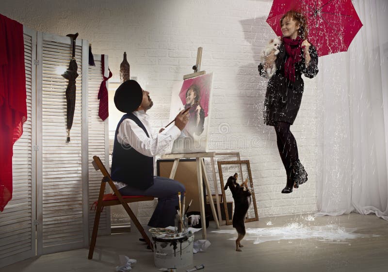 Portrait of artist drawing portrait of young woman stock images Portrait of artist drawing portrait of young woman stock images