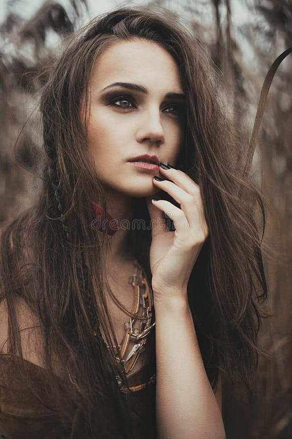 Portrait artistique de jeune belle femme dans le style indien avec photo stock Portrait artistique de jeune belle femme dans le style indien avec photo stock
