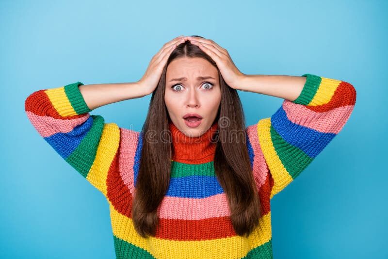 Portrait Of Astonished Girl Feel Fear Frustration Hear Terrible Lgbt 