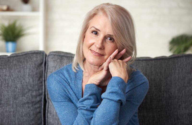 Attractive Elegant Senior Woman Relaxing at Home Stock Photo - Image of ...