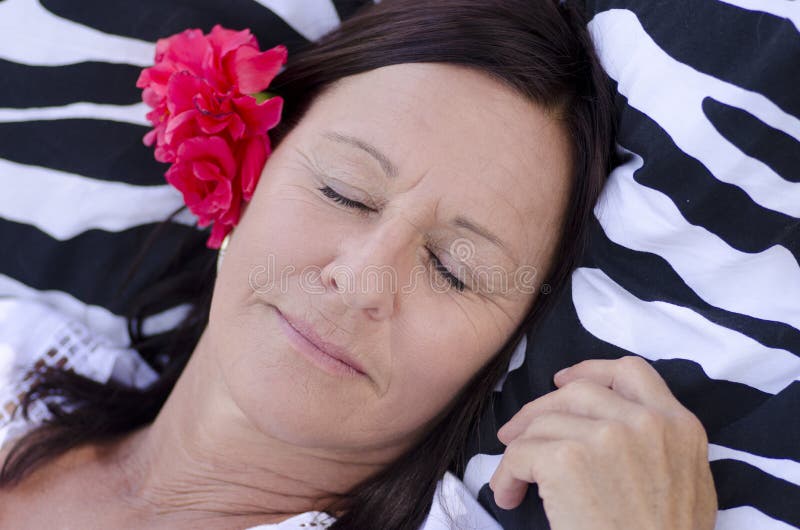 Sleeping Relaxed Happy Mature Woman Stock Image Image Of Female