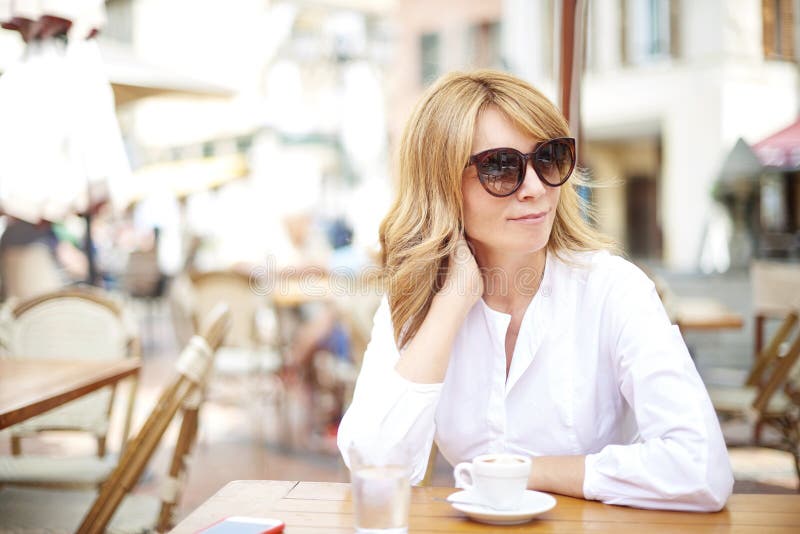 Relaxed Woman Enjoy Her Coffee Stock Photo - Image of cafe, attractive ...