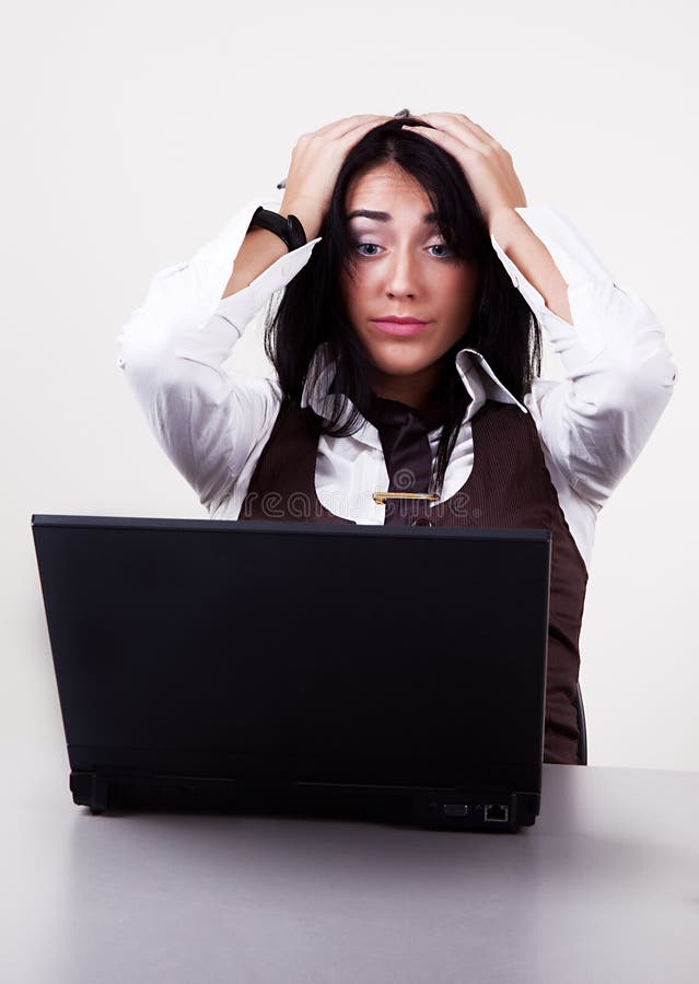 Portrait of attractive stressed businesswoman