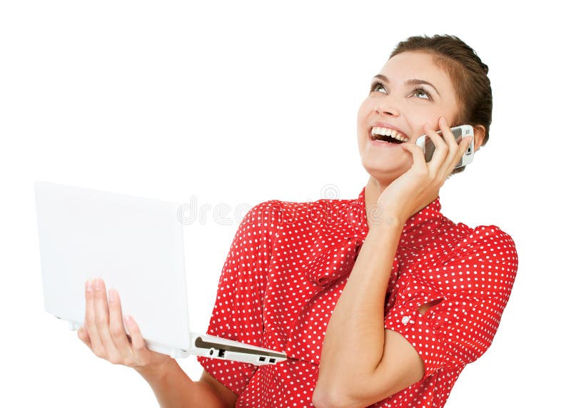 Portrait of attractive surprised excited smile business woman