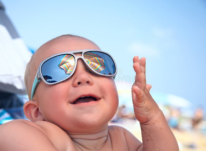 Portrait of Baby Boy with Sunglasses Stock Image Image of cheerful