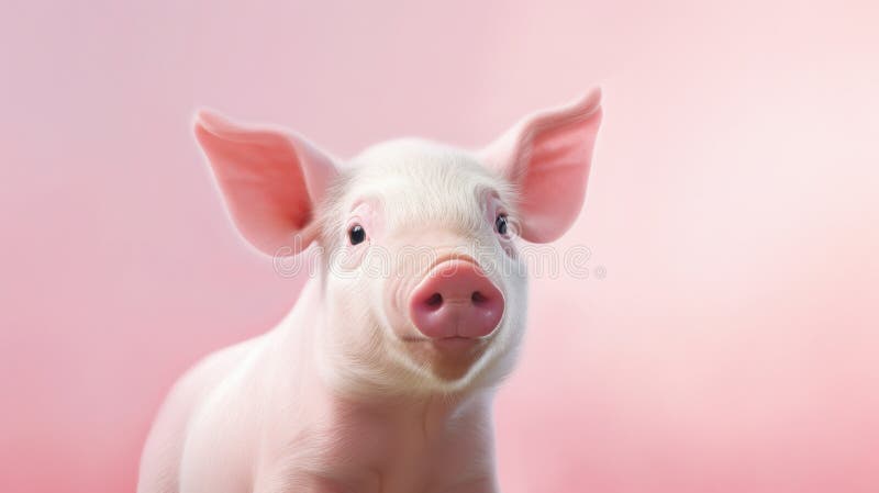 Portrait of a baby pig isolated on a pink background stock illustration