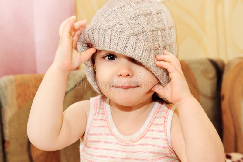 Portrait of baby wearing knit cap